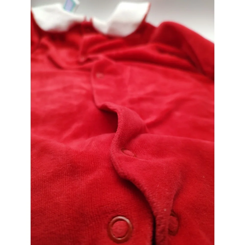 Vtg My First Christmas 9 Months Red Velour 1990s Baby Footie One Piece‎ Pajamas